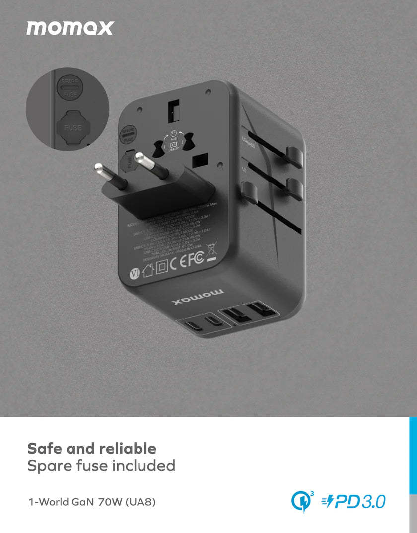 MOMAX 1-World 70W GaN Convenient Travel Socket [Hong Kong Genuine Goods] - DIGIBAL ONLINE