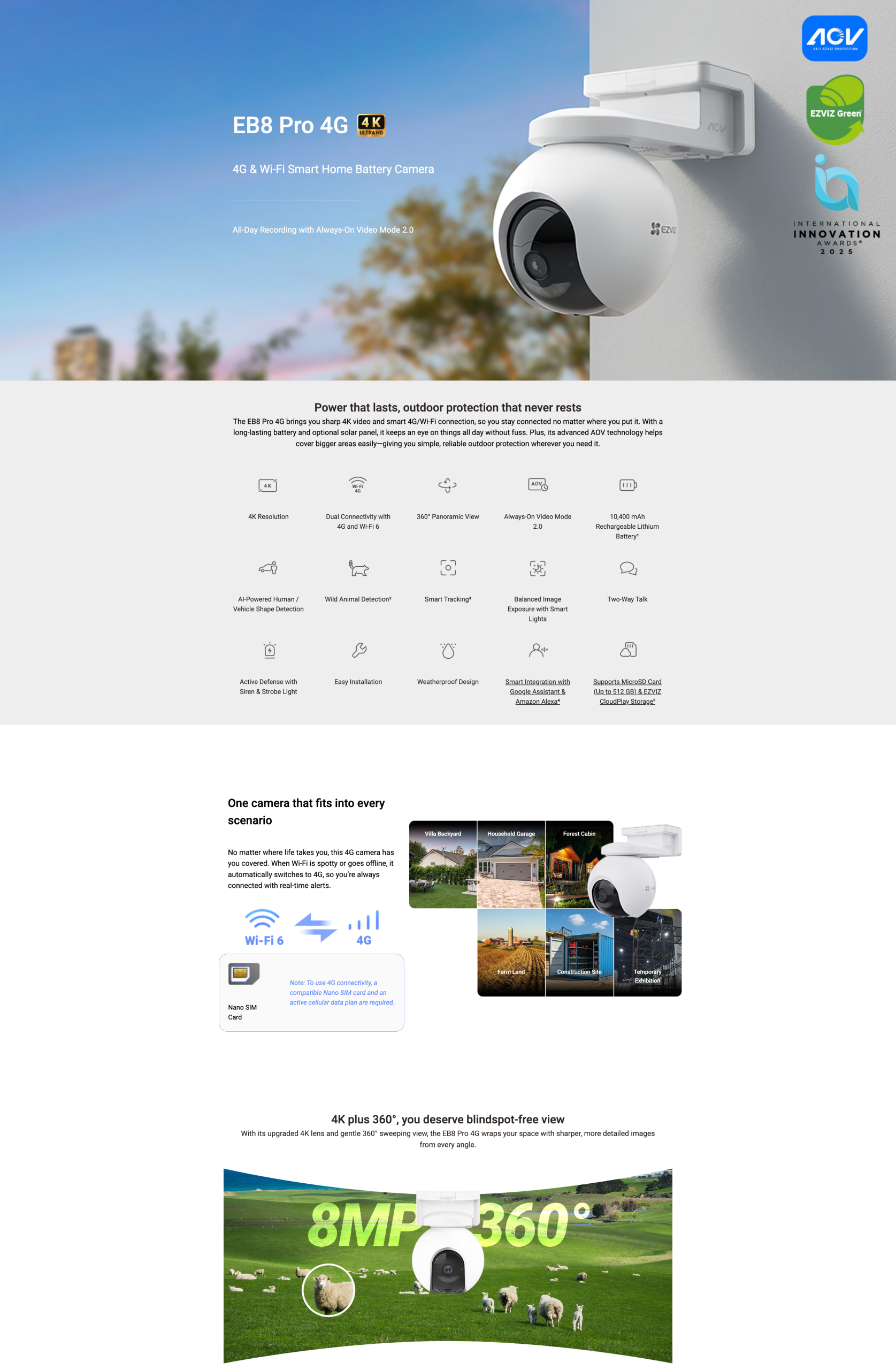 EZVIZ EB8 PRO 4G LTE+WIFI 全無線電池智能攝錄機（CS-EB8-R200-1M8W4GA）[香港行貨]