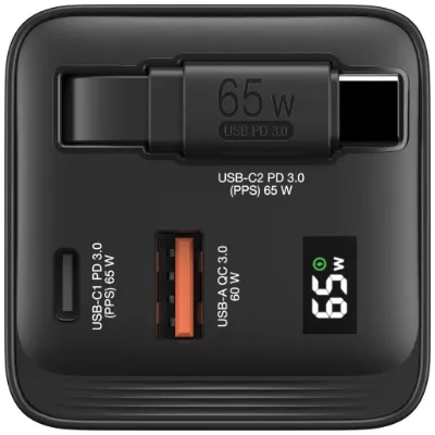 VERBATIM 65W GaN 充電器連伸縮USB-C充電線 - 32056  [香港行貨]