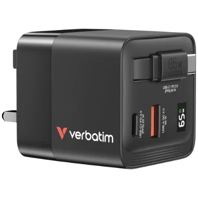 VERBATIM 65W GaN 充電器連伸縮USB-C充電線 - 32056  [香港行貨]