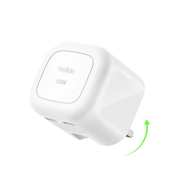 BELKIN BoostCharge Pro 50W 雙 USB-C GaN 牆身充電器 WCH019myWH 香港行貨