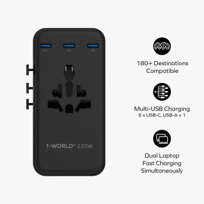 MOMAX 1-World² 235W Dreamer 235 七接口雙 AC 旅行充電插座｜UA33 GaN 快充旅行轉插 [香港行貨]