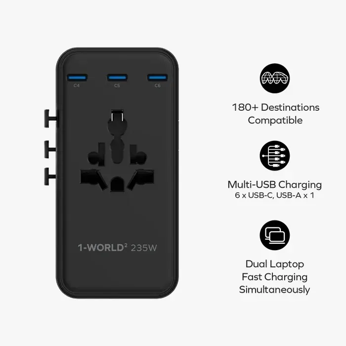 MOMAX 1-World² 235W Dreamer 235 七接口雙 AC 旅行充電插座｜UA33 GaN 快充旅行轉插 [香港行貨]