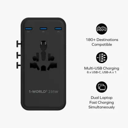 MOMAX 1-World² 235W Dreamer 235 七接口雙 AC 旅行充電插座｜UA33 GaN 快充旅行轉插 [香港行貨]