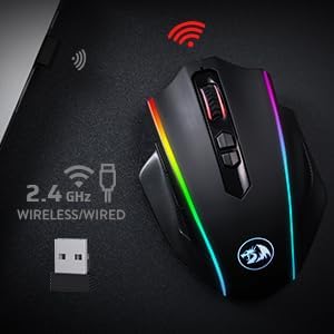 Redragon M686RGB 特大手掌型 Vampire Elite 16000 DPI Wired/Wireless Gamer Mouse with Professional Sensor, 45-Hour Reliable Power Capacity, Customizable Macro and RGB Backlight [行貨一年保養]