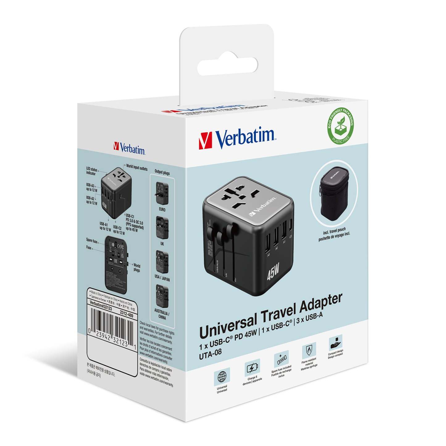 Verbatim 5 端口45W 通用旅行轉插 - 32123 [香港行貨]-DIGIBAL ONLINE