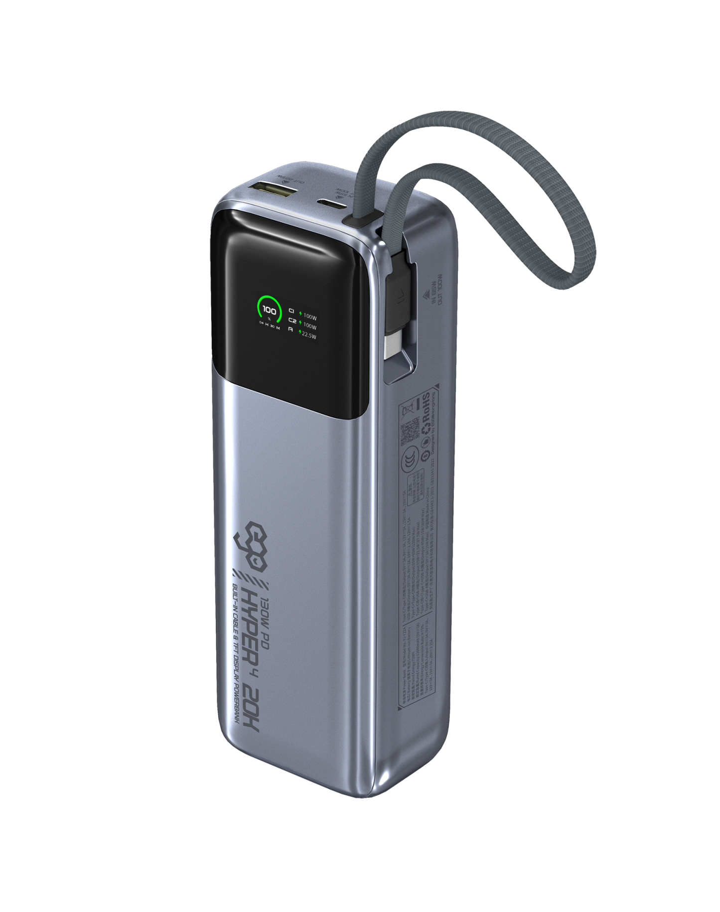 EGO Hyper4 20K｜130W 雙向快充自帶線行動電源｜香港行貨