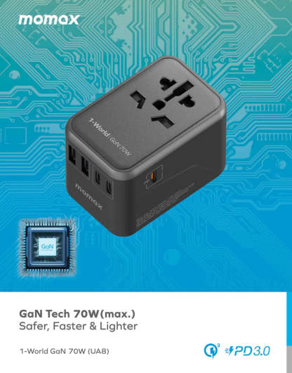 MOMAX 1-World 70W GaN Convenient Travel Socket [Hong Kong Genuine Goods] - DIGIBAL ONLINE