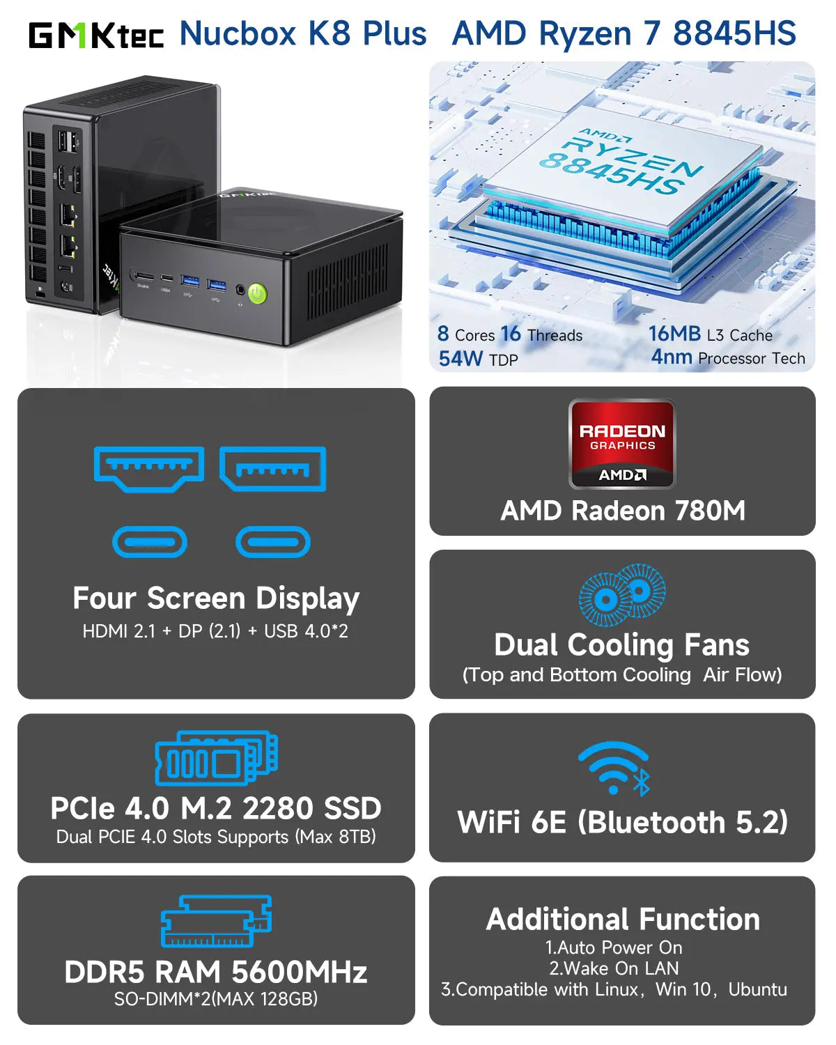 GMKTEC NucBox K8 PLUS AMD Ryzen 7 8845HS Mini PC (CS-GNBK8P) [Hong Kong version]