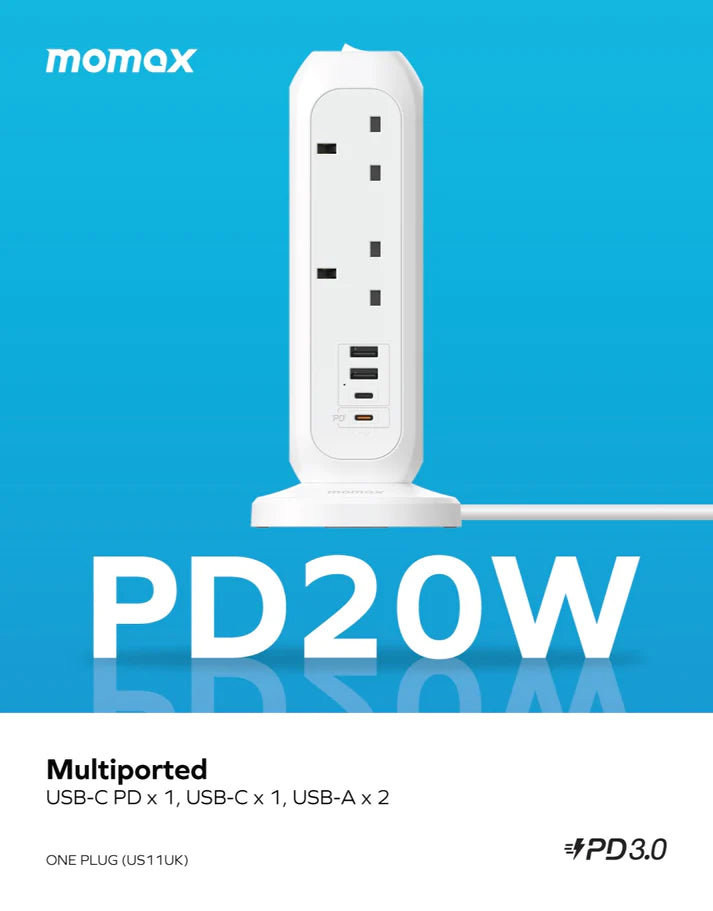 MOMAX ONEPLUG PD20W 2A2C 11位直立拖板 [香港行貨]-DIGIBAL ONLINE