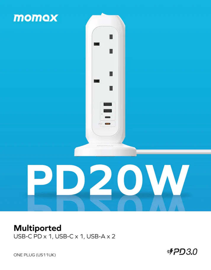 MOMAX ONEPLUG PD20W 2A2C 11位直立拖板 [香港行貨]-DIGIBAL ONLINE