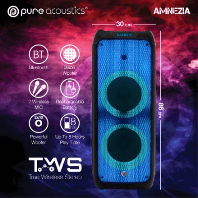 Pure Acoustics Amnesia 派對 Busking 卡啦OK 大功率藍牙喇叭 (配備遙控器及雙VHF無線麥克風) [香港行貨]-DIGIBAL ONLINE