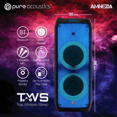 Pure Acoustics Amnesia 派對 Busking 卡啦OK 大功率藍牙喇叭 (配備遙控器及雙VHF無線麥克風) [香港行貨]-DIGIBAL ONLINE