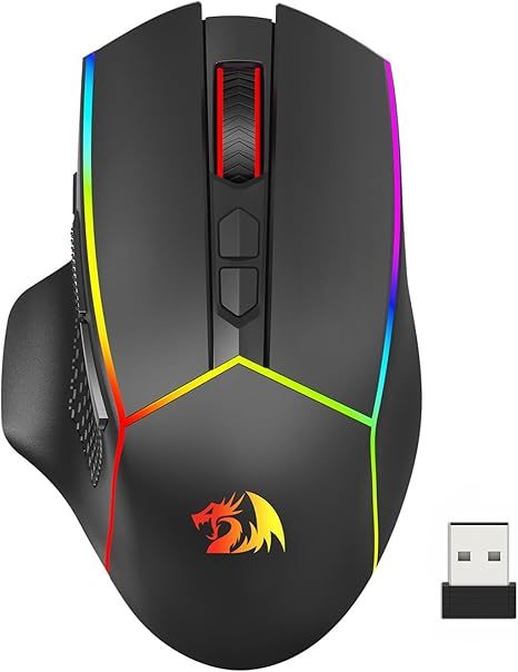 Redragon M814 RGB Pro Tri-Mode 2.4G/Bluetooth/USB-C, 7 Programmable Buttons, Tactile Rapid Fire Key, 8000 DPI RGB Ergonomic Mouse