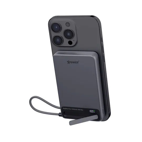 XPower MagNetoPlus Q10 Pro鋁合金10000mAh 45W PD3.0支架內置線及數顯QI2磁吸移動電源 [香港行貨一年保養]