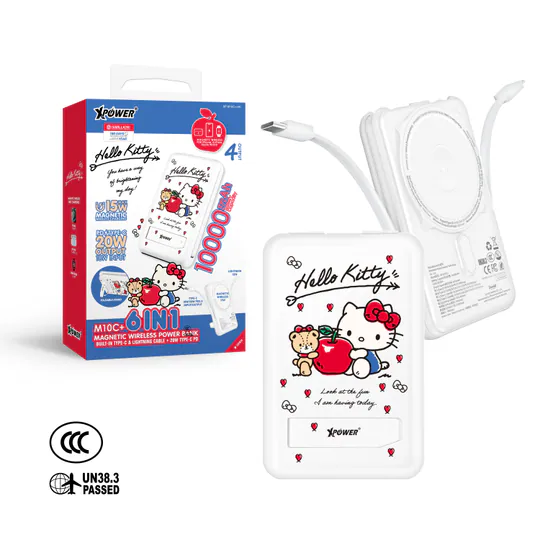XPower x Sanrio Hello Kitty M10C+ 6合1 10000mAh多功能迷你20W PD3.0+磁吸無線快充移動電源 (3C認證) [香港行貨]