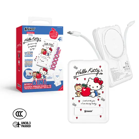 XPower x Sanrio Hello Kitty M10C+ 6合1 10000mAh多功能迷你20W PD3.0+磁吸無線快充移動電源 (3C認證) [香港行貨]