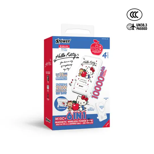 XPower x Sanrio Hello Kitty M10C+ 6合1 10000mAh多功能迷你20W PD3.0+磁吸無線快充移動電源 (3C認證) [香港行貨]