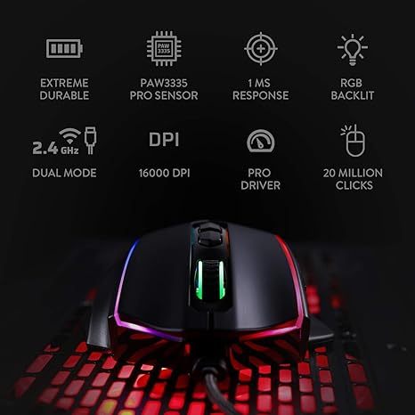 Redragon M686RGB 特大手掌型 Vampire Elite 16000 DPI Wired/Wireless Gamer Mouse with Professional Sensor, 45-Hour Reliable Power Capacity, Customizable Macro and RGB Backlight [行貨一年保養]