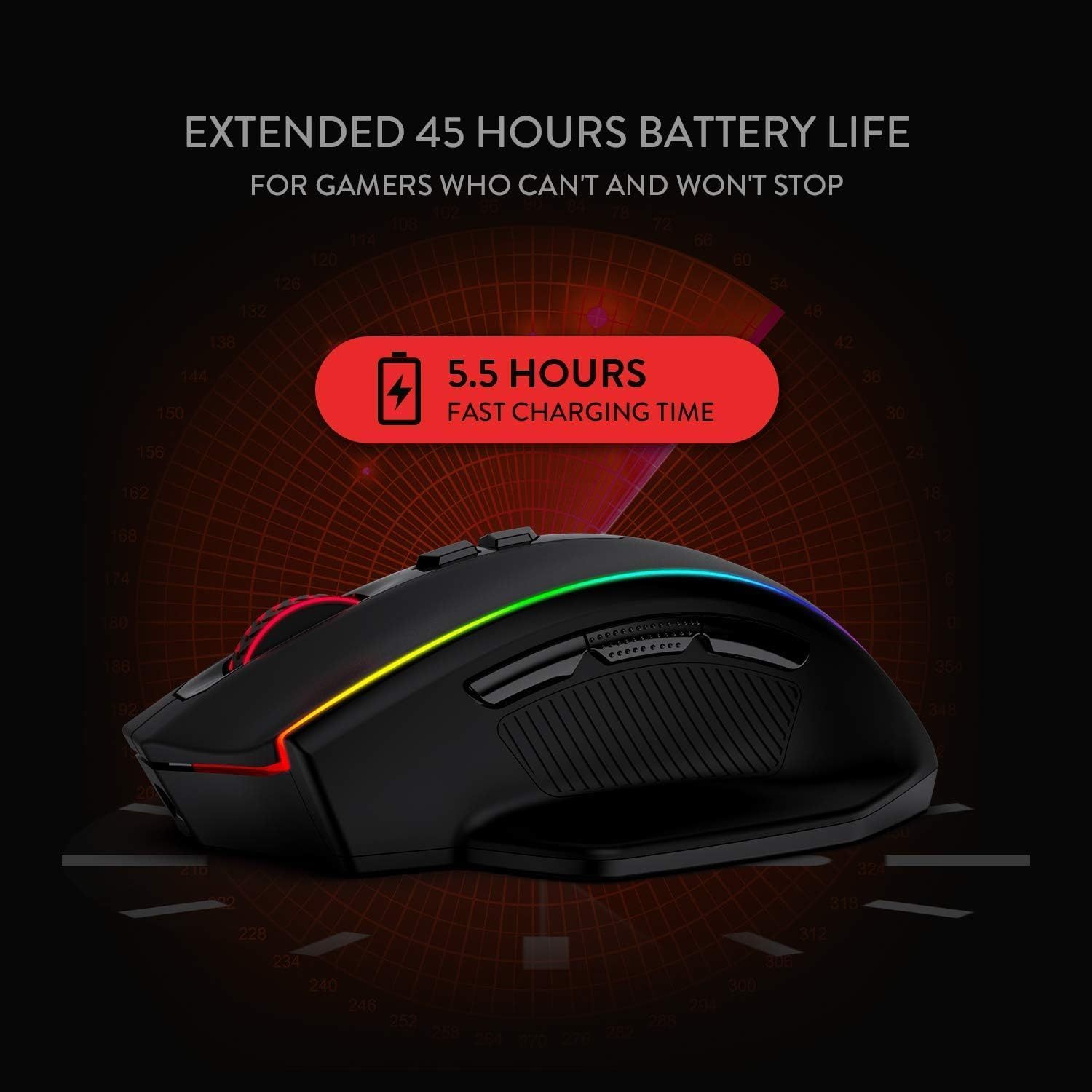 Redragon M686RGB 特大手掌型 Vampire Elite 16000 DPI Wired/Wireless Gamer Mouse with Professional Sensor, 45-Hour Reliable Power Capacity, Customizable Macro and RGB Backlight [行貨一年保養]