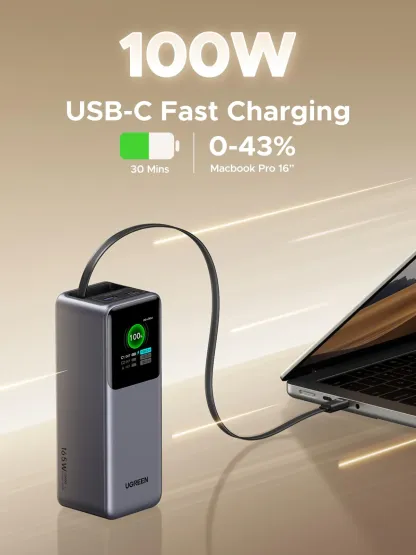 UGREEN Neoxde Pro 95670B 3C 165W Power Bank 20000mAh with Built-in Retractable USB C Cable [香港行貨一年保養]