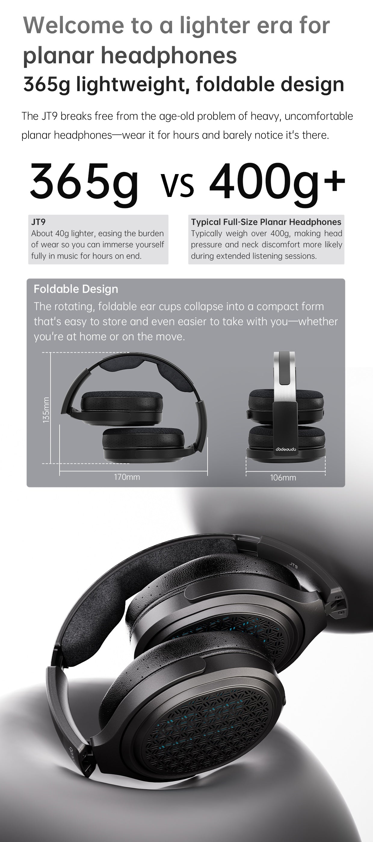 FiiO JT9 365g 輕量可摺疊設計