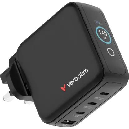 VERBATIM 140W迷你GaN牆式充電器 (帶顯示屏+英規插頭) 30248 [香港行貨]