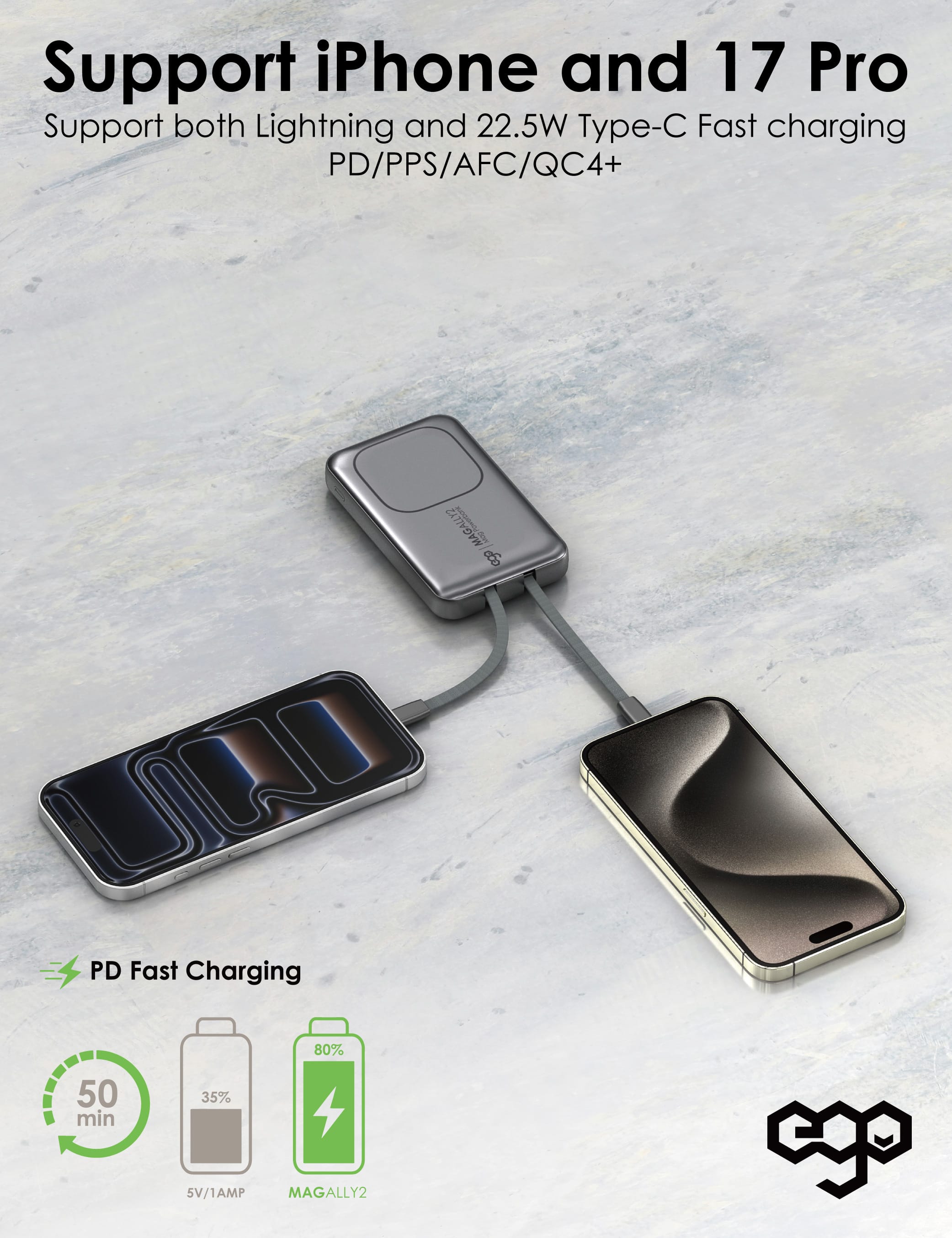 MagAlly2 @10000mAh built-in cable external power product details