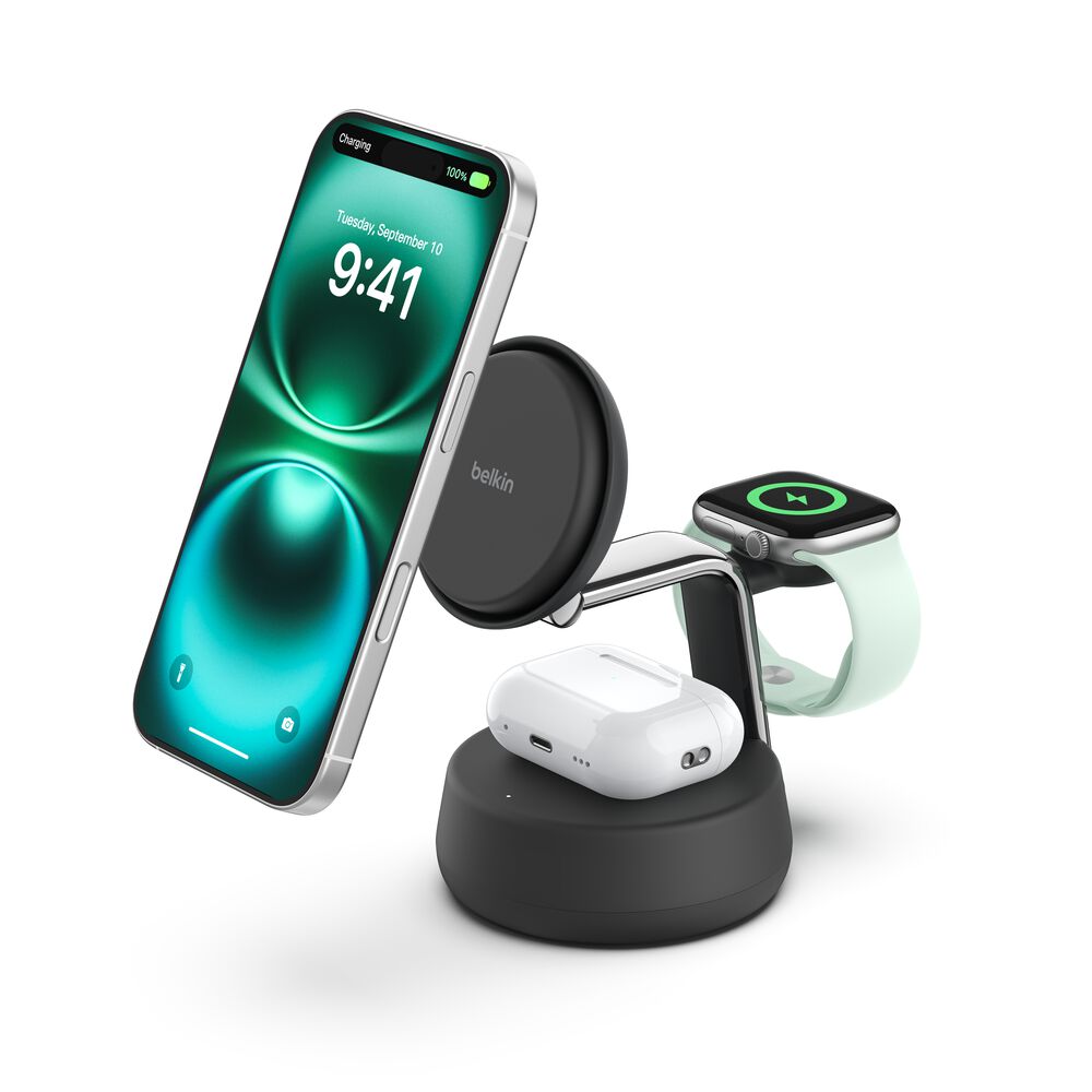 BELKIN UltraCharge Pro 3 合 1 Qi2 25W 磁吸充電座 炭灰色 WIZ040myCH