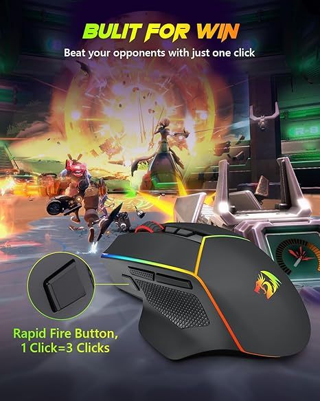 Redragon M814 RGB Pro Tri-Mode 2.4G/Bluetooth/USB-C, 7 Programmable Buttons, Tactile Rapid Fire Key, 8000 DPI RGB Ergonomic Mouse