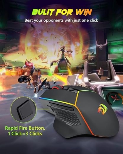 Redragon M814 RGB Pro Tri-Mode 2.4G/Bluetooth/USB-C, 7 Programmable Buttons, Tactile Rapid Fire Key, 8000 DPI RGB Ergonomic Mouse
