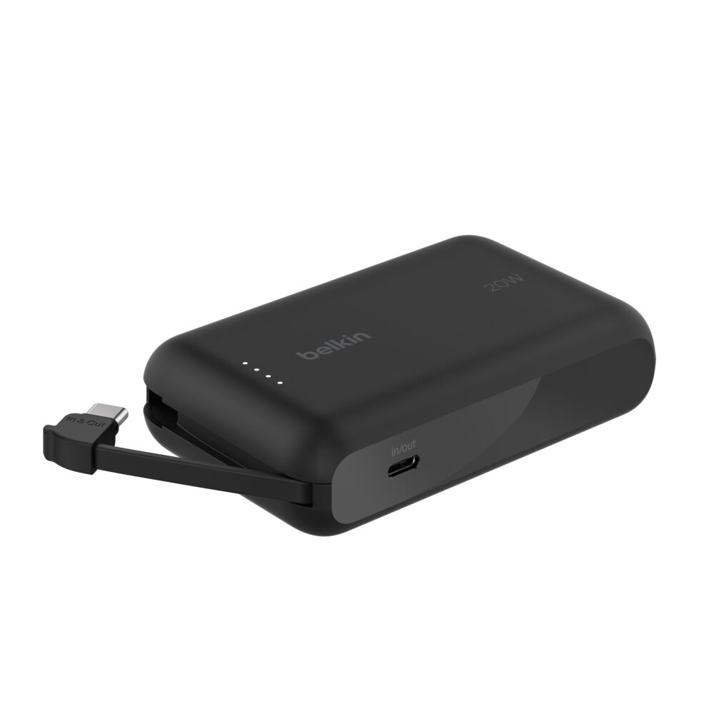 BELKIN BoostCharge 10K Built-in USB-C Cable Portable Charger Black BPB021fqBK