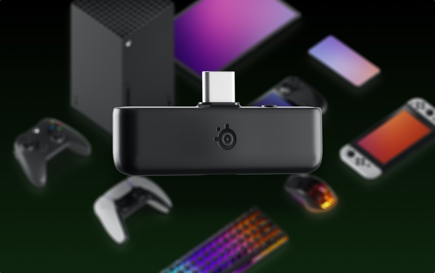 USB C switch on a canva of different platforms, which represents broad usability of the headphones.