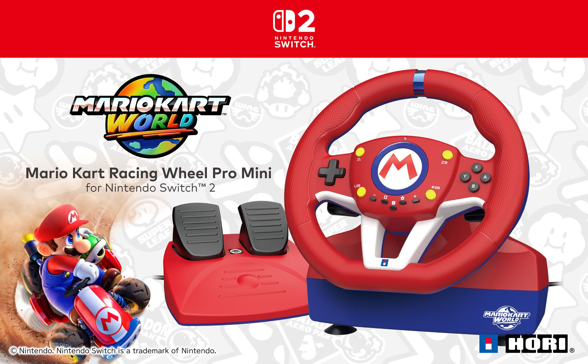 HORI 瑪利歐賽車方向盤 Pro Mini for Nintendo Switch™ 2（CG-HOR122A）[香港行貨]
