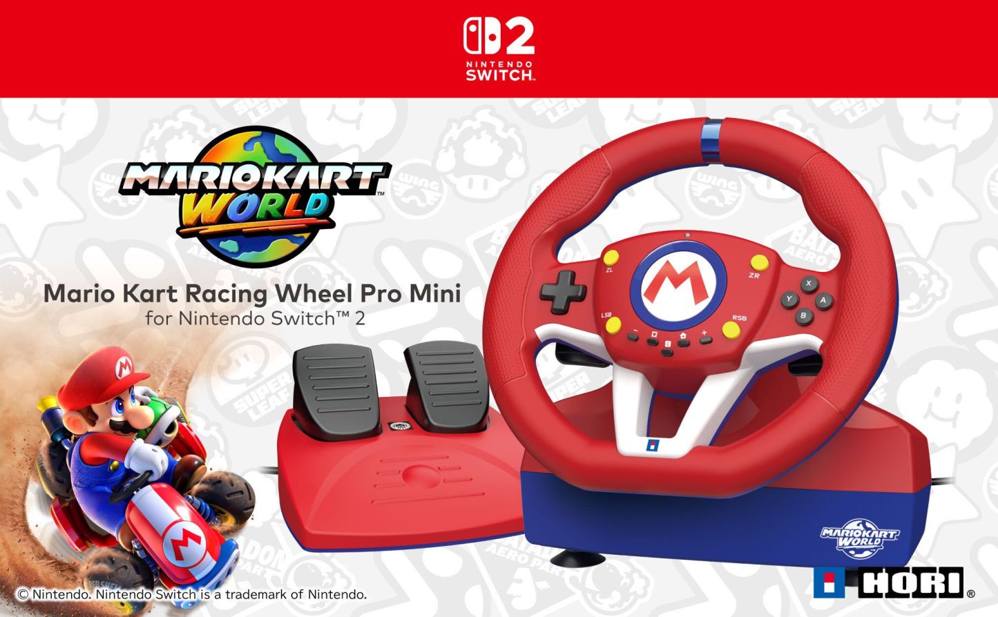 HORI 瑪利歐賽車方向盤 Pro Mini for Nintendo Switch™ 2（CG-HOR122A）[香港行貨]