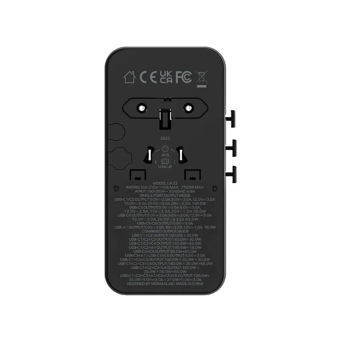 MOMAX 1-World² 235W Dreamer 235 七接口雙 AC 旅行充電插座｜UA33 GaN 快充旅行轉插 [香港行貨]