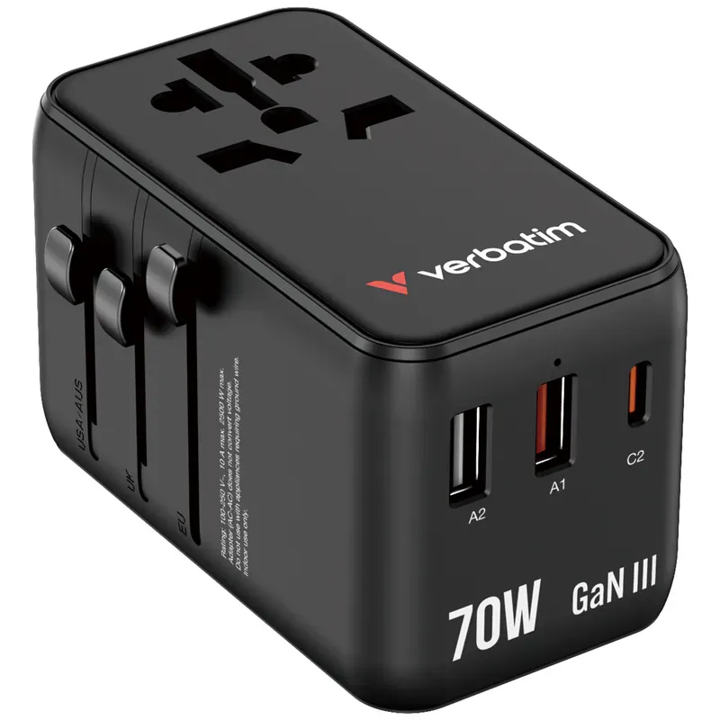 VERBATIM Charge 'n' Travel 70W 通用旅行轉插 (附USB-C可伸縮充電線) 30184 (香港行貨一年保養)