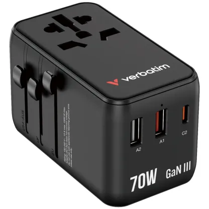 VERBATIM Charge 'n' Travel 70W 通用旅行轉插 (附USB-C可伸縮充電線) 30184 (香港行貨一年保養)