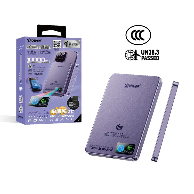 XPower MagFlight10 M17 半固態TFT彩屏顯示 QI2.2 25W/30W 10000mAh 磁吸行動電源 [香港行貨一年保養]