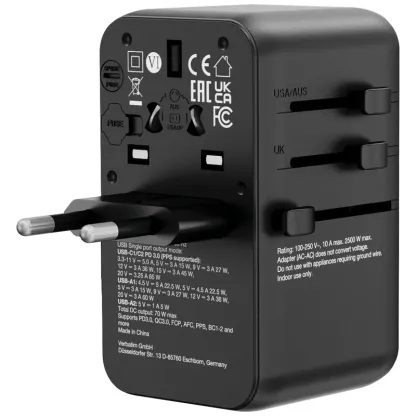 VERBATIM Charge 'n' Travel 70W 通用旅行轉插 (附USB-C可伸縮充電線) 30184 (香港行貨一年保養)