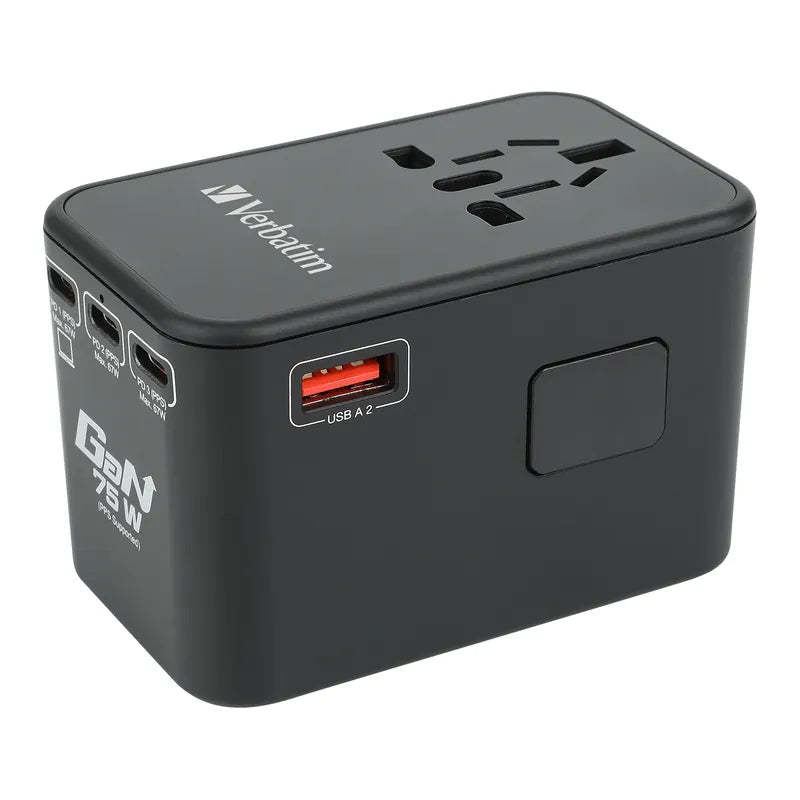 VERBATIM 5 端口 75W PD 3.0 & QC 3.0 GaN 通用旅行轉插 [香港行貨]-DIGIBAL ONLINE