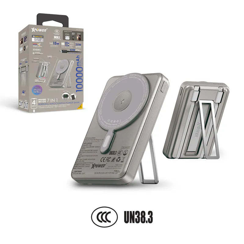 XPower M10R  (3C認證版) 7合1 10000mAh PD 3.0 雙內置線+磁吸無線移動電源連支架 [香港行貨]-DIGIBAL ONLINE