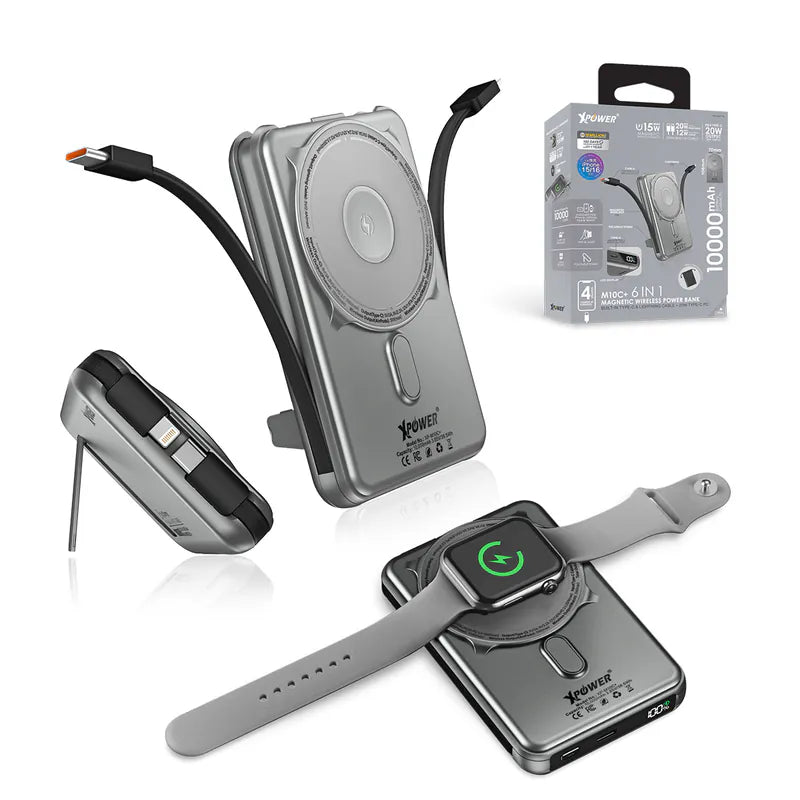 XPower M10C+ 6合1多功能數顯10000mAh 20W PD3.0 + 磁吸無線移動電源 [香港行貨]-DIGIBAL ONLINE