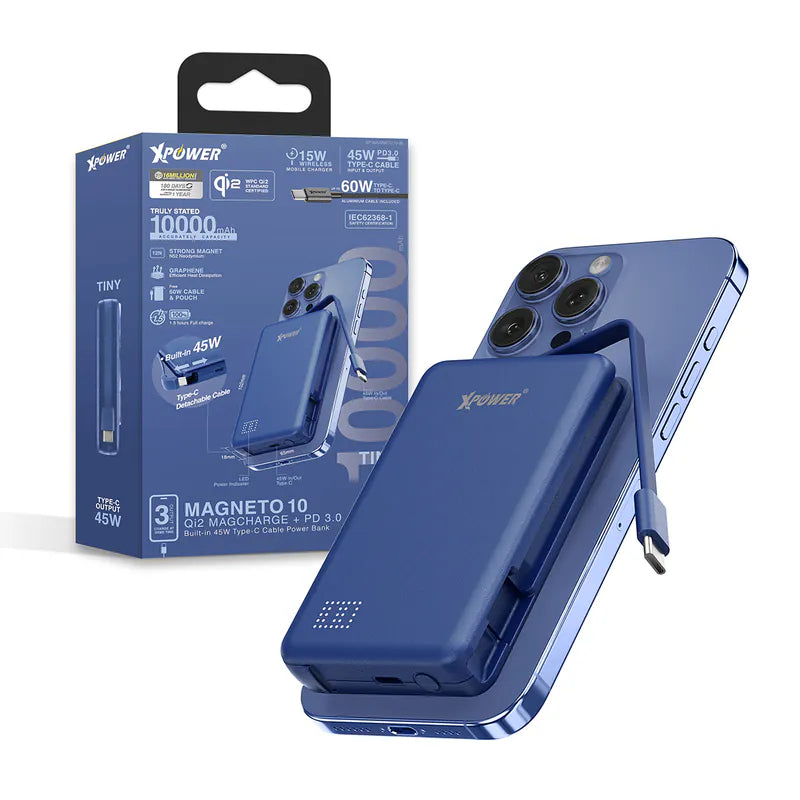 XPower MAGNETO 10 Qi2數顯 10000mAh 45W PD3.0 磁吸無線移動電源 - 香港行貨-DIGIBAL ONLINE