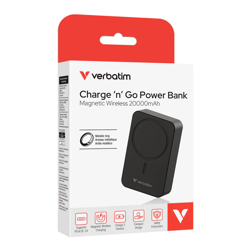VERBATIM Charge 'n' Go 20000mAh 磁吸無線流動充電池 (WPB20) [香港行貨]-DIGIBAL ONLINE