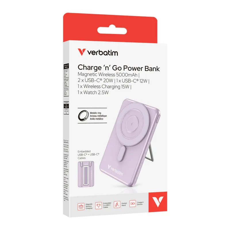 VERBATIM 5合1 Charge 'n' Go 5000 磁吸無線流動充電池 (WPBS2C5) *3C 認證 - 香港行貨-DIGIBAL ONLINE