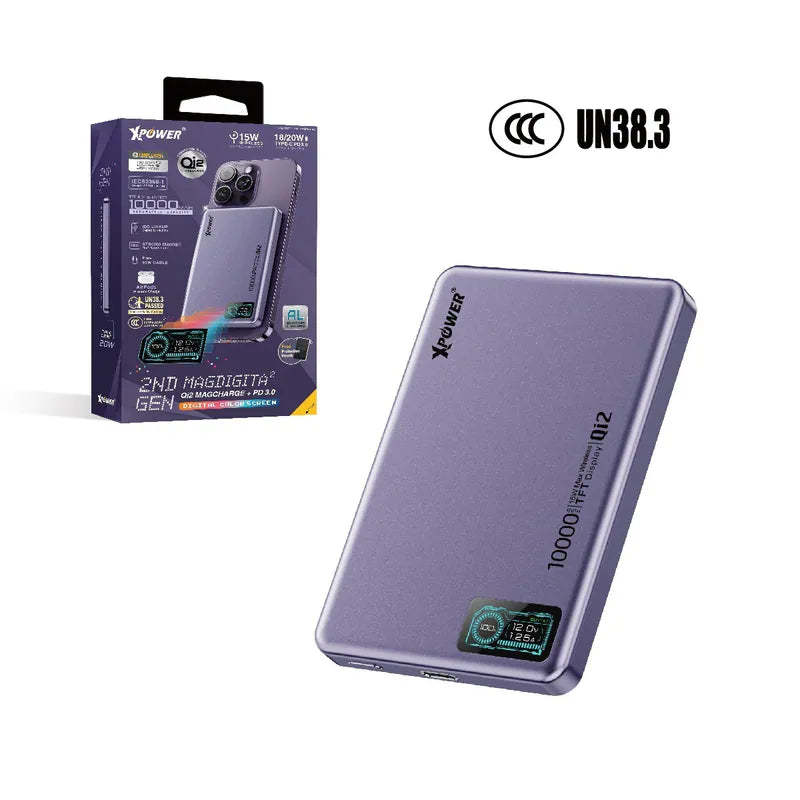 XPower MagDigita² 第2代 彩屏顯示10000mAh PD3.0+QI2 磁吸移動電源 (3C認證版)(鋁合金面)[香港行貨]-DIGIBAL ONLINE