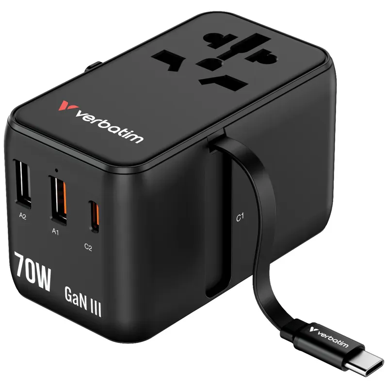 VERBATIM Charge 'n' Travel 70W 通用旅行轉插 (附USB-C可伸縮充電線) 30184 (香港行貨一年保養)