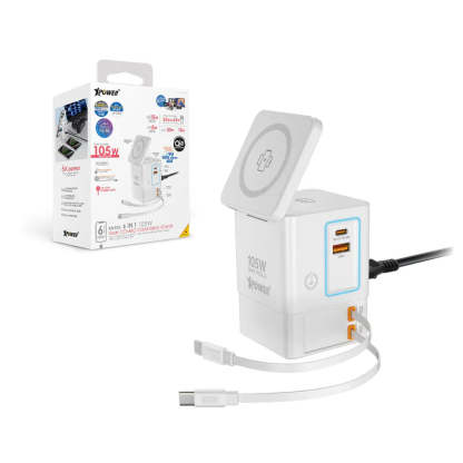 XPower RN105 Qi2 6輸出 105W GaN 雙無線快充+雙內置伸縮線塔式充電器 [香港行貨]-DIGIBAL ONLINE