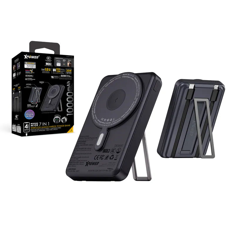 XPower M10R  (3C認證版) 7合1 10000mAh PD 3.0 雙內置線+磁吸無線移動電源連支架 [香港行貨]-DIGIBAL ONLINE